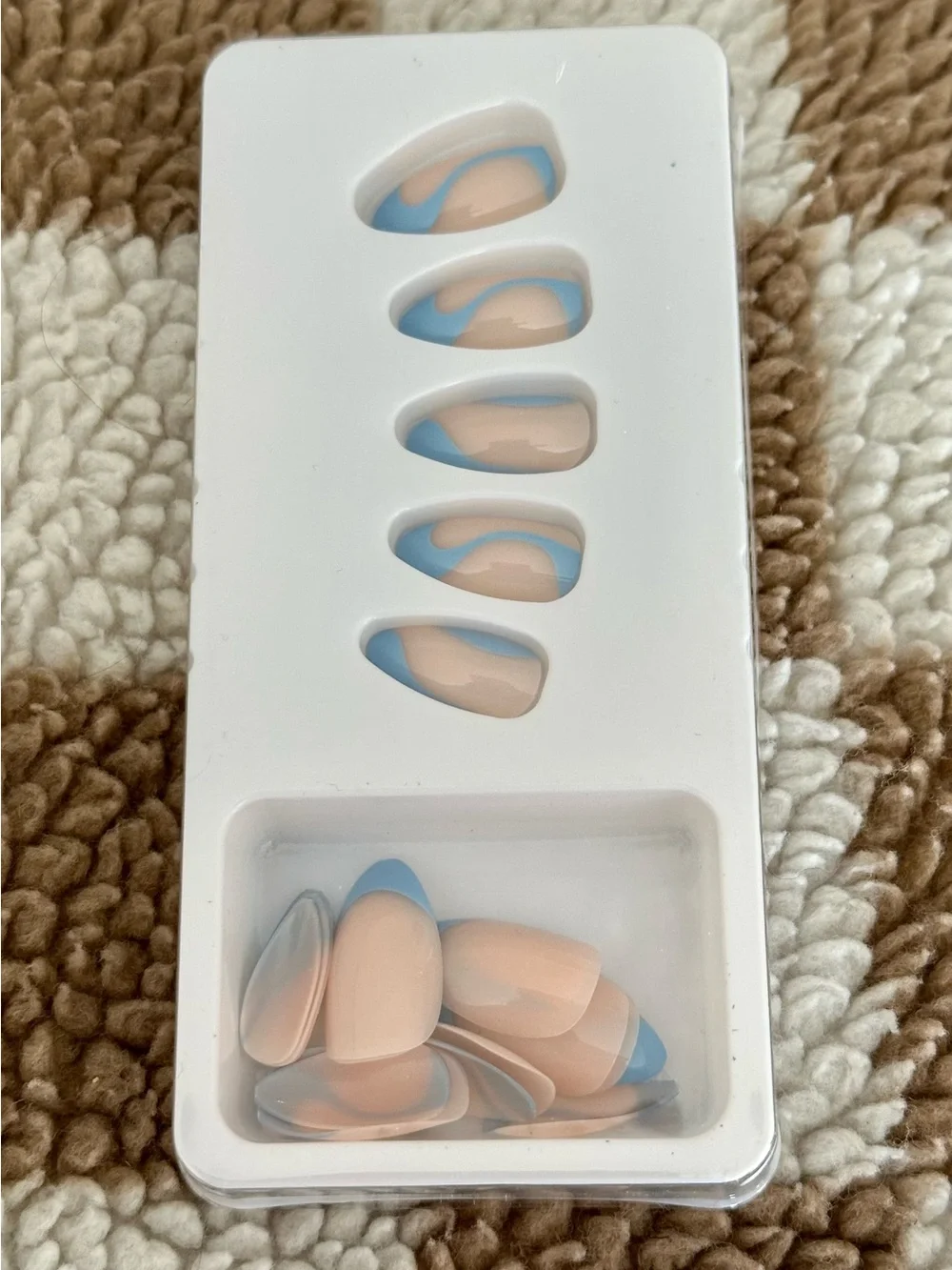💖 Nude Pink Blue Swirl French Tip Press On Nails‎ New 24pc Set